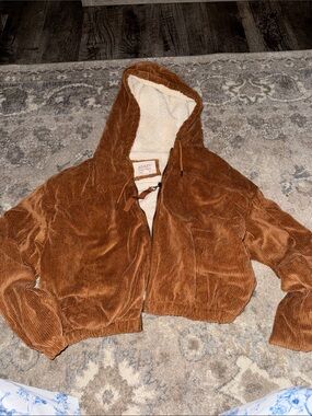 Ashley & Bros Sherpa-Lined Corduroy Zip Hoodie - Rust Brown